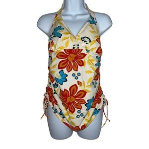 Lands' End Colorful Floral Adjustable Strap Halter Tankini Swim Top Womens 10